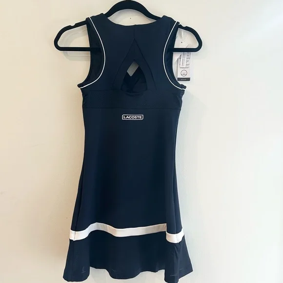 Lacoste Mesh Navy Strapless Dress with White Trim - Picture 8 of 12